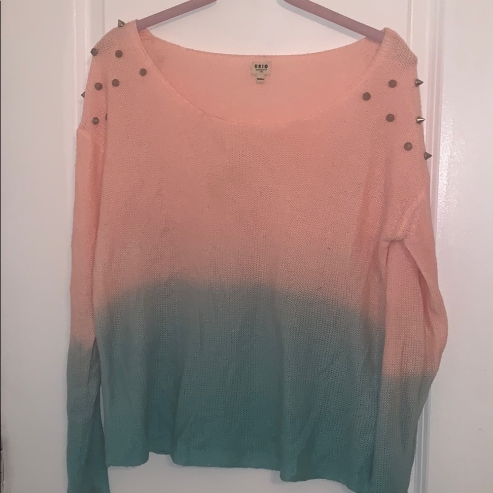 Studded Mint and Pink Dip Dye Sweater